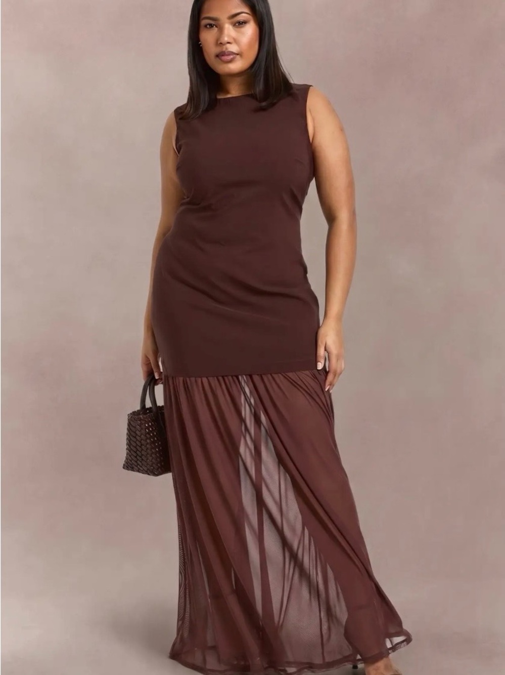 Plus Sheer Hem Sleeveless Maxi Dress